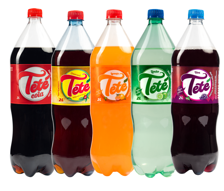 Refrigerantes Teté 2 litros nos sabores Cola, Guaraná, Laranja, Limão e Uva